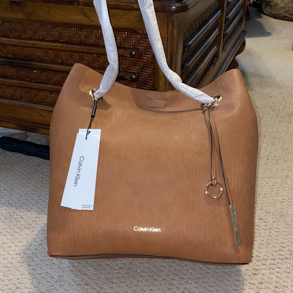 Calvin Klein Reversible Shoulder Bag with Gold Accents & Removable Wristlet
